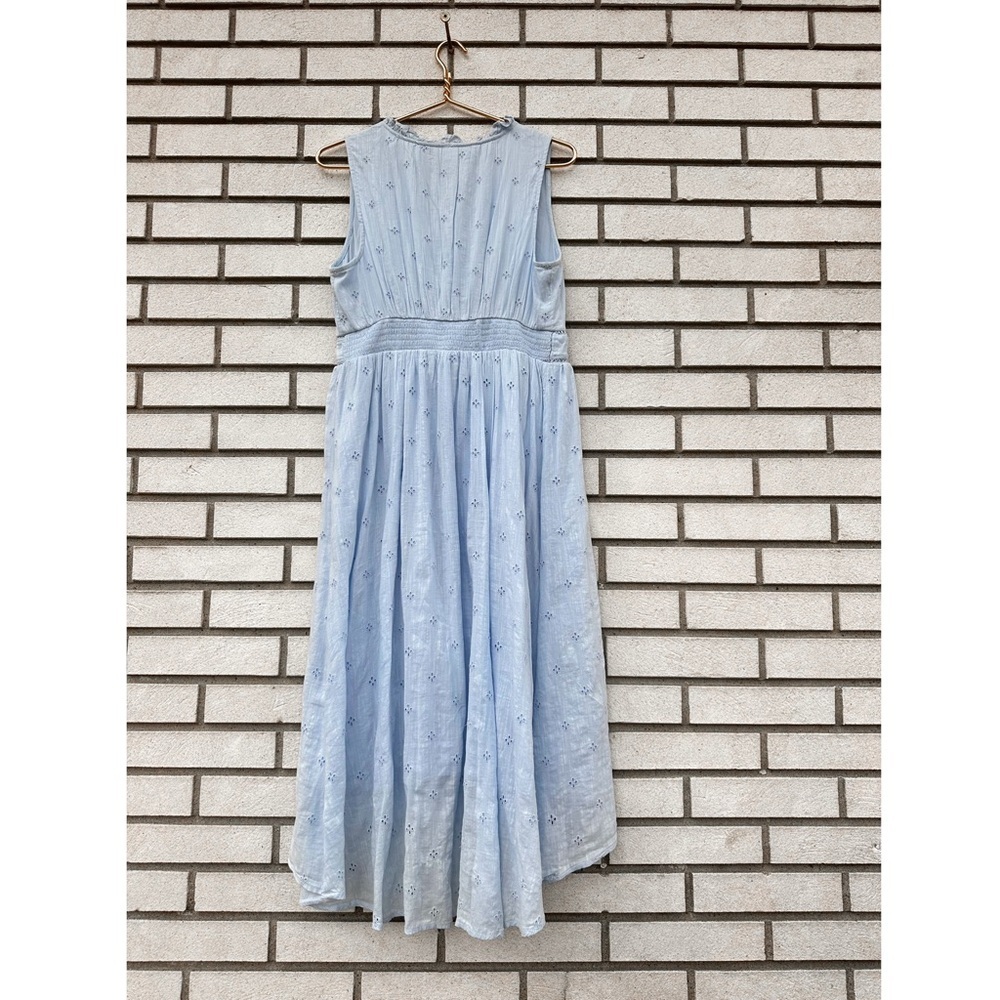 Old Navy Float Your Boat Blue Cutwork Midi Dress Tassel Tie Waist Defined Boho L - Picture 11 of 11